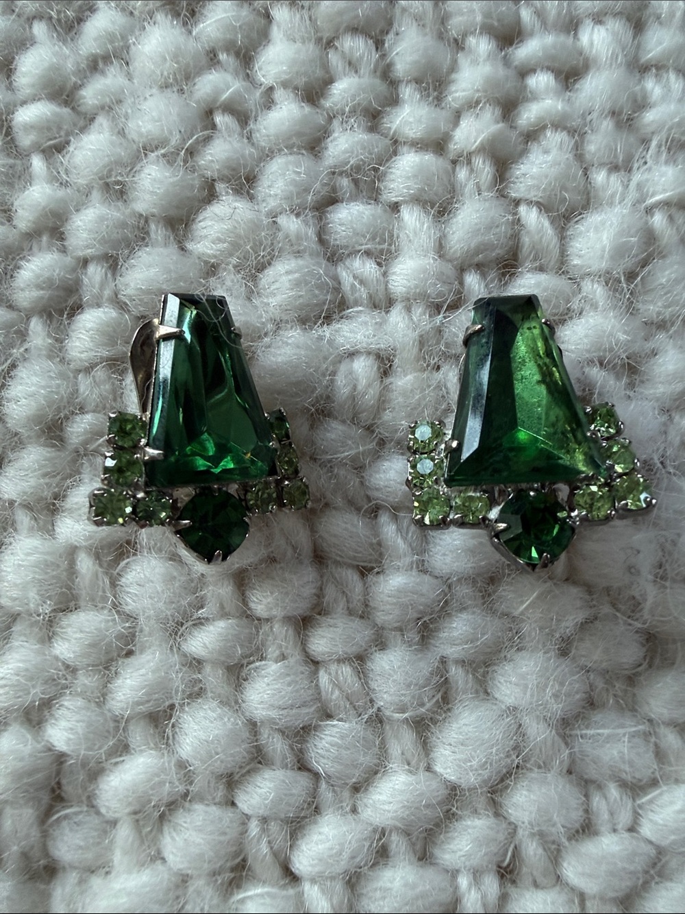 Emerald Green Crystal Clip-On Earrings - Picture 1 of 3
